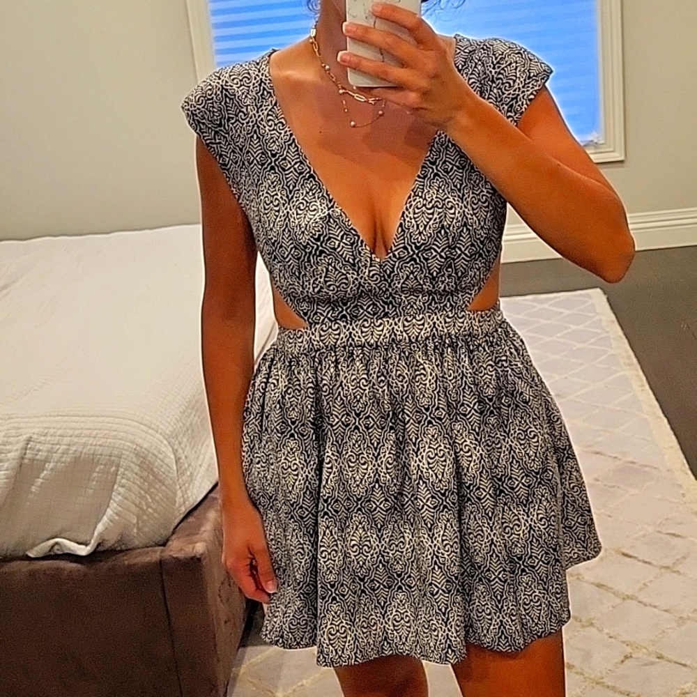 Mustard Seed Navy and White Printed Mini Dress